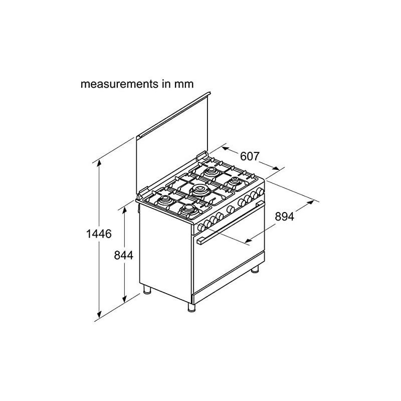 Bosch 5 Burners Floor Standing Gas Cooker, 90x60cm, HGW3ASQ50M - Stainless Steel