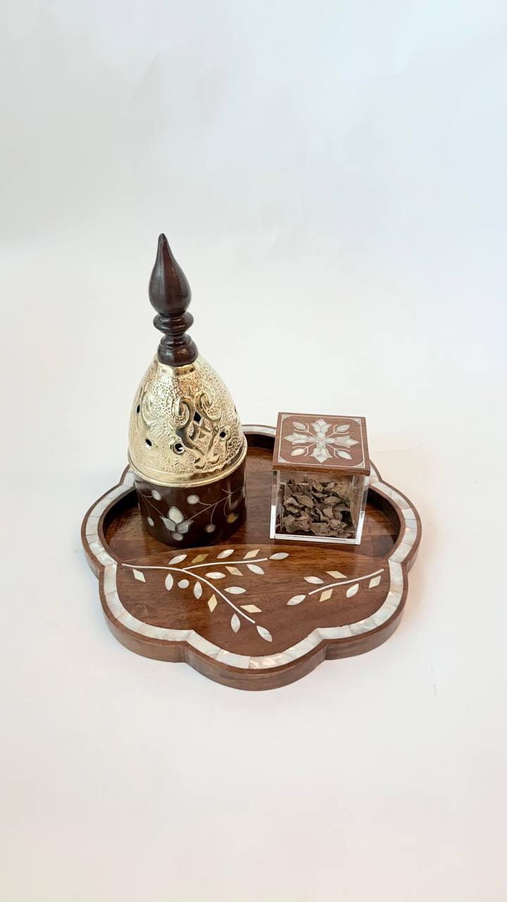 Msadaf Flower tray with Cone Golden Mubkhar