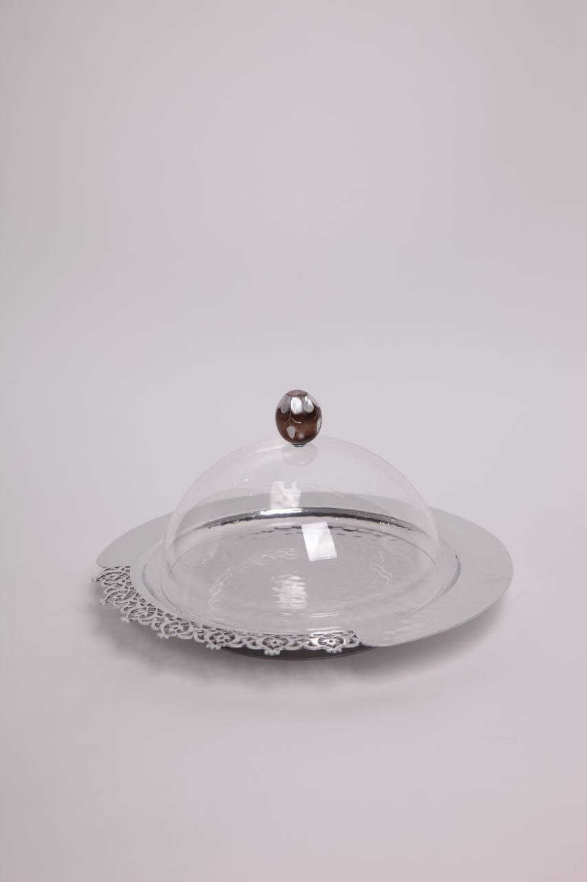 Round metal lace tray with msadaf plexiglass cover