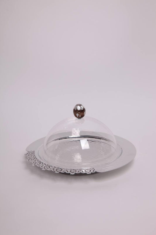 Round metal lace tray with msadaf plexiglass cover