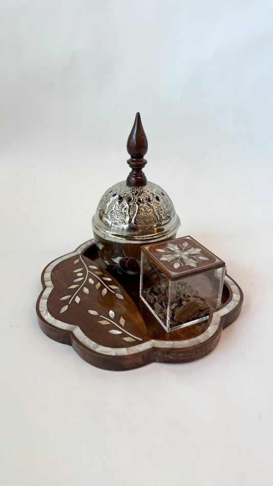 Msadaf flower tray & Round sliver mubkhar