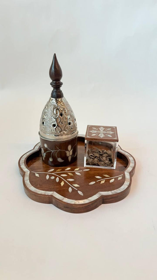 Msadaf Flower tray with Cone Silver Mubkhar