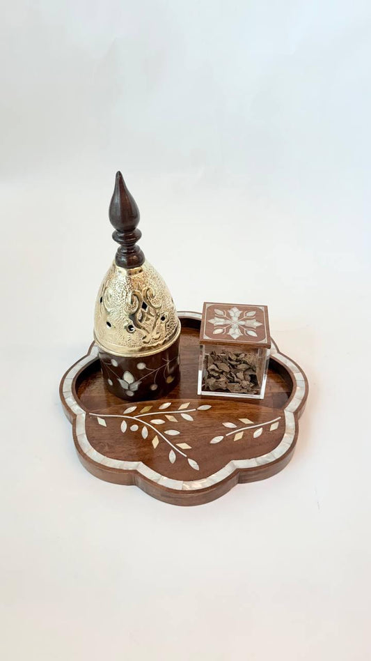 Msadaf Flower tray with Cone Golden Mubkhar