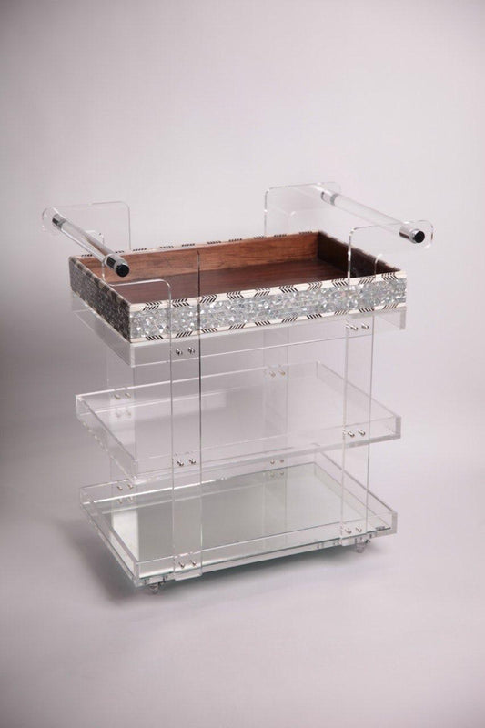 Msadaf plexiglass trolly and dark wooden tray