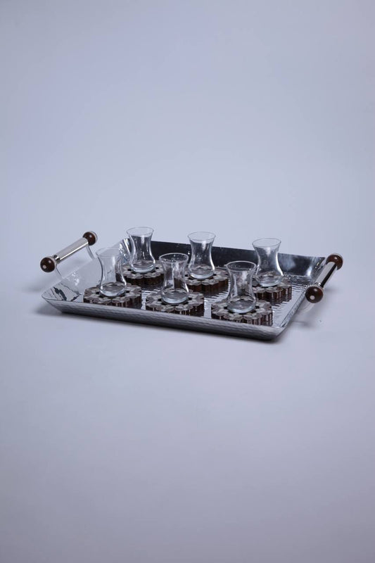 Set of tea glasses with round msadaf wooden base pattern Tulip 6pcs.