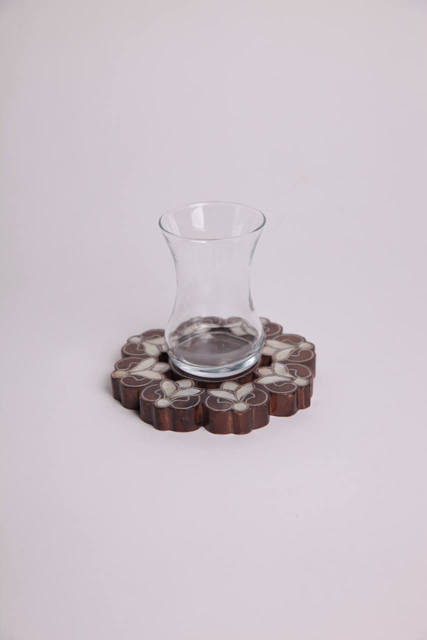 Set of tea glasses with round msadaf wooden base pattern Tulip 6pcs.