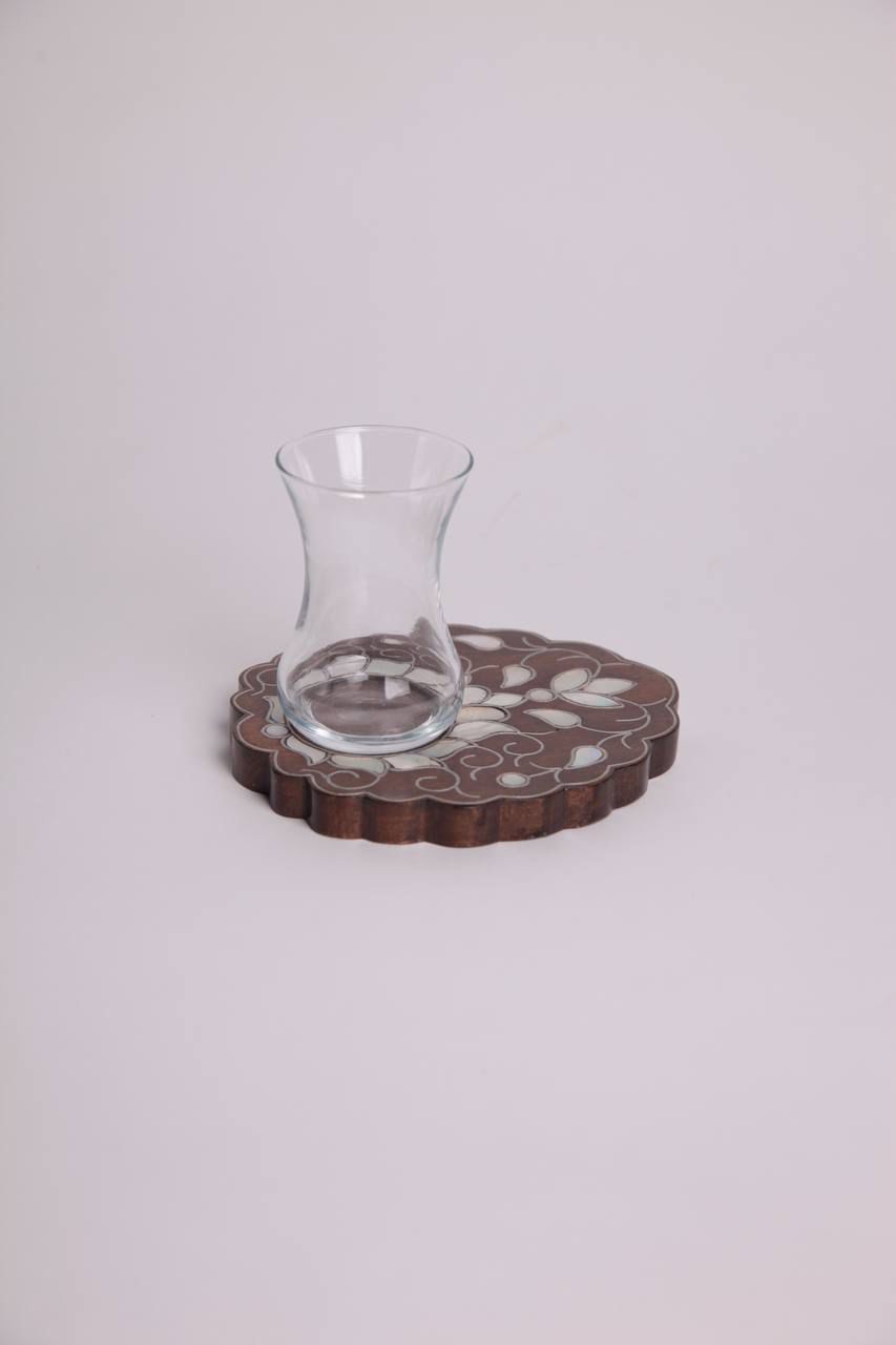 Set of glasses with oval msadaf wooden base pattern partial tulip 6 Pcs