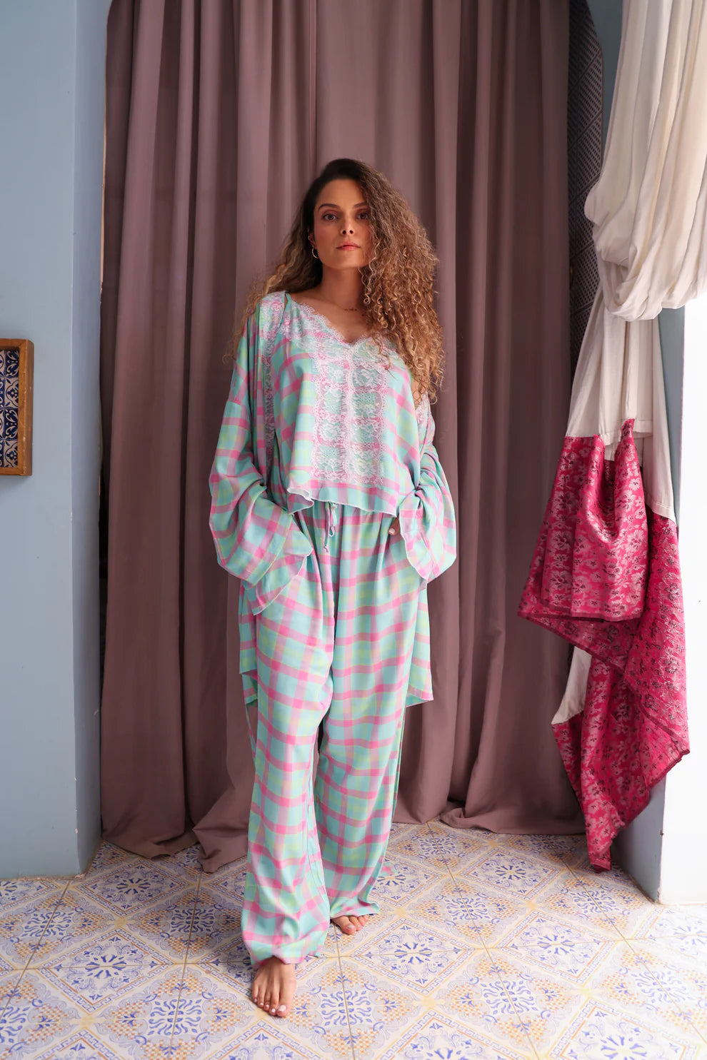 Lace & Check Duo Robe